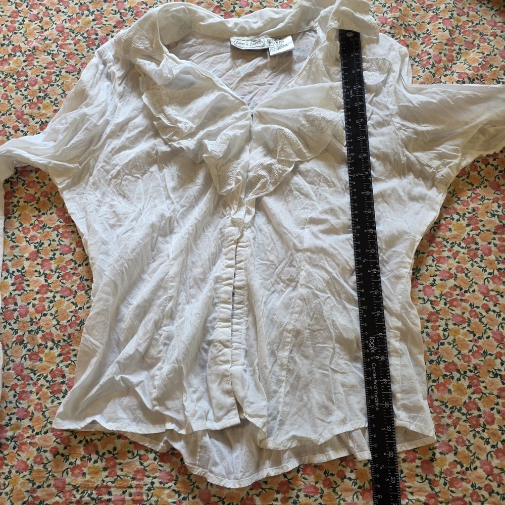 Live A Little VTG Y2K White Ruffle Top Sz Large %100 Cotton Layered Cowgirl Boho - Picture 8 of 12